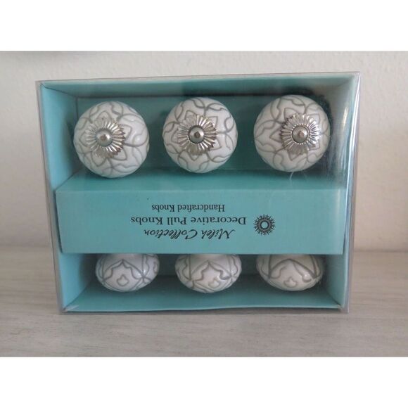 Instant Furniture Update Gray & White Decorative Ceramic Pull Knobs, Set Of 6 - Picture 2 of 9